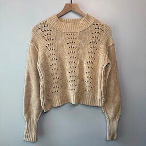 Free People Bell Song Cropped Pullover Sweater Top Cowl Neck Tan Size X-Small